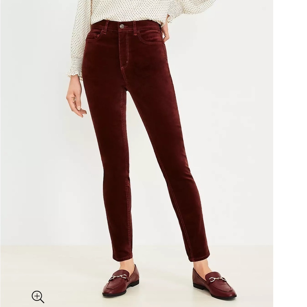Loft Velvet Modern Skinny Maroon Pants Size 32/14